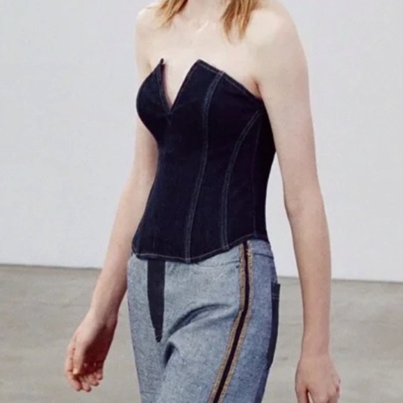 Zara SPLIT DENIM bustier CORSET in rinse - Picture 3 of 12